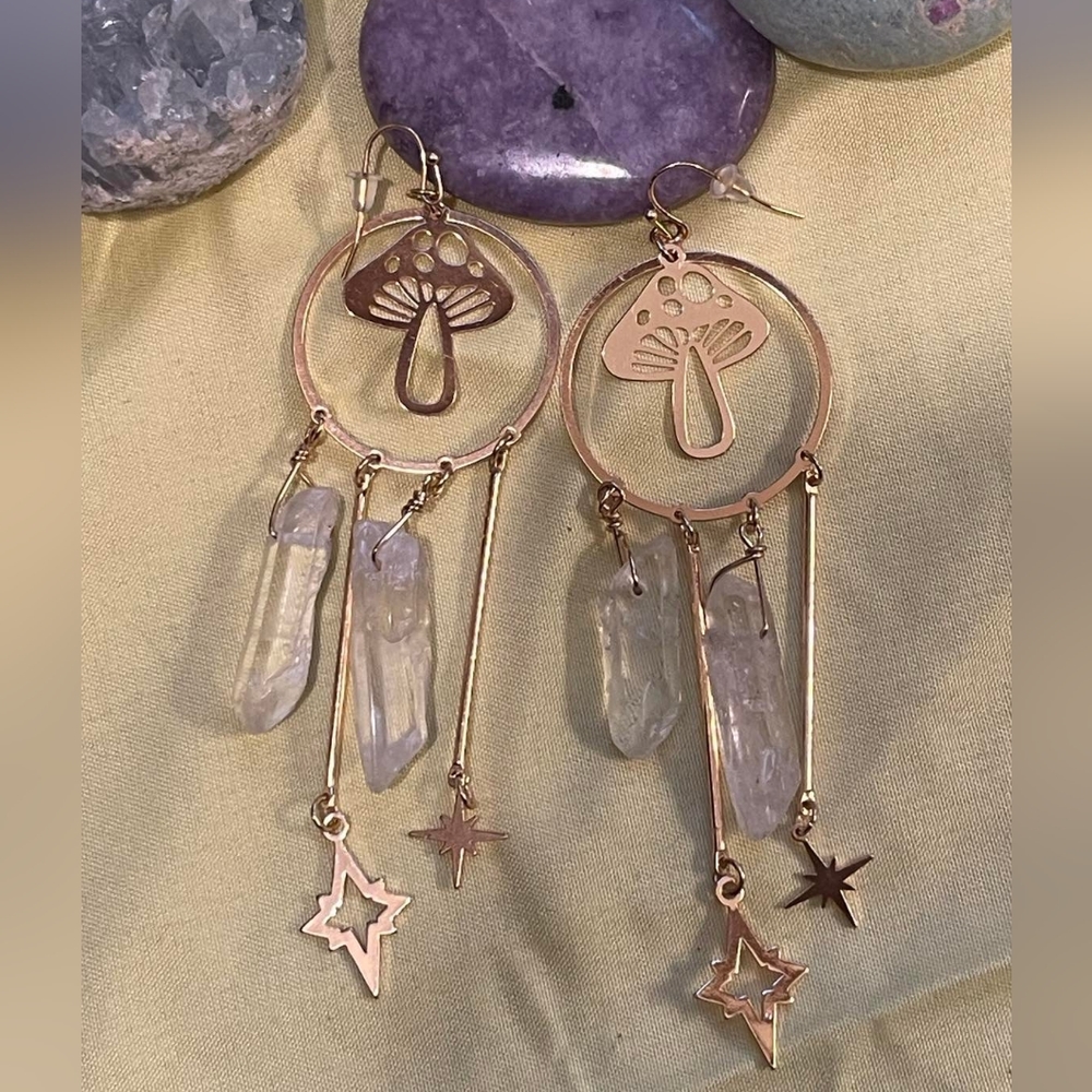 Mushroom Quartz Dangle Earrings 🍄